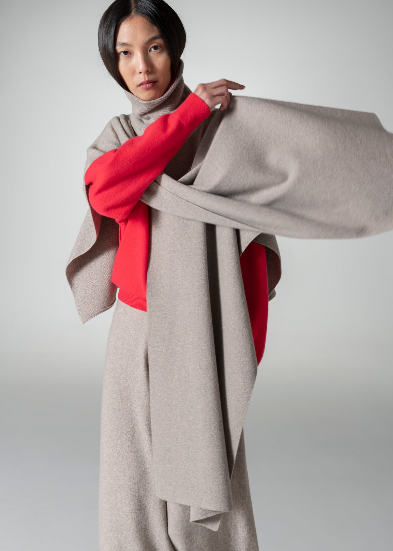 cashmere high neck raglan jumper cashmere knit cape cashmere long knit trouser